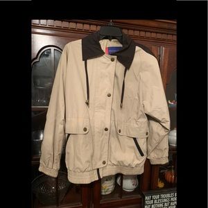 Preston & York Jacket Coat Sport Tan & Dark Brown Collar Cuffs Size Medium